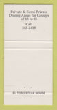 Matchbook Cover - El Toro Steak House Toronto ON 30 Strike