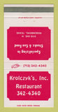 Matchbook Cover - Krolczyk's Restaurant Rosenberg TX 30 Strike
