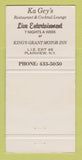 Matchbook Cover - Ka Gey's Restaurant Plainview NY WEAR 30 Strike