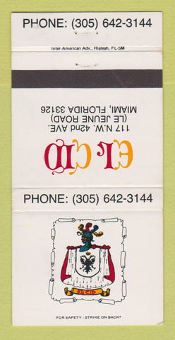 Matchbook Cover - El Cid Restaurant Miami FL 30 Strike