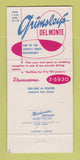 Matchbook Cover - Gimsley's Del Monte Restaurant AL? WEAR 30 Strike