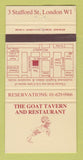 Matchbook Cover - Goat Tavern Restaurant London UK WORN 30 Strike