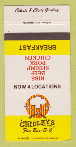 Matchbook Cover - Gridley's BBQ Memphis TN WEAR 30 Strike