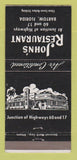 Matchbook Cover - John's Restaurant Bartow FL 30 Strike