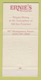 Matchbook Cover - Ernie's Restaurant San Francisco CA 30 Strike