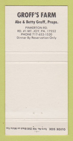 Matchbook Cover - Groff's Farm Mount Joy PA 30 Strike