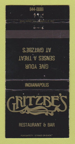 Matchbook Cover - Gritzbe's Restaurant Indianapolis IN WEAR 30 Strike
