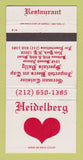Matchbook Cover - Heidelberg German Restaurant New York City WEAR 30 Strike