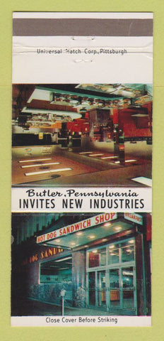 Matchbook Cover - Hot Dog Sandwich Shop Butler PA 30 Strike