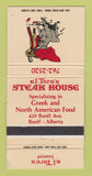 Matchbook Cover - El Toro's Steak House Greek Banff AB WEAR 30 Strike