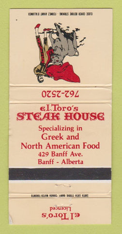 Matchbook Cover - El Toro's Steak House Greek Banff AB WEAR 30 Strike