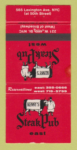 Matchbook Cover - Kenny's Steak Pub New York City STAINED 30 Strike