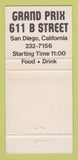 Matchbook Cover - Grand Prix Restaurant San Diego CA 30 Strike