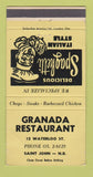 Matchbook Cover - Granada Restaurant St John NB WORN 30 Strike