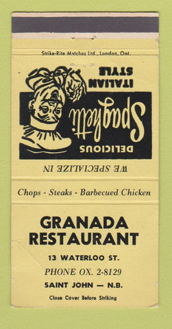 Matchbook Cover - Granada Restaurant St John NB WORN 30 Strike