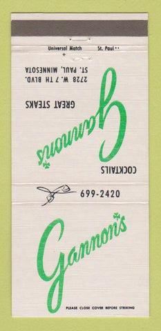 Matchbook Cover - Gannon's Restaurant Steaks St Paul MN 30 Strike