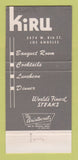 Matchbook Cover - Kiru Steak House Los Angeles CA 30 Strike
