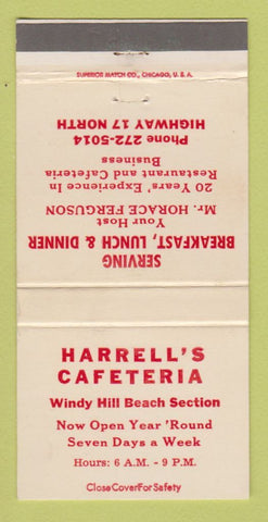 Matchbook Cover - Harrell's Cafeteria North Myrtle Beach SC 30 Strike