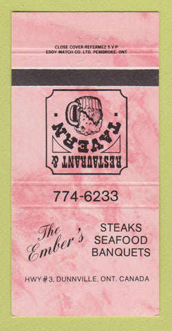 Matchbook Cover - Ember's Restaurant Dunnville ON WEAR 30 Strike