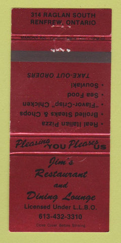 Matchbook Cover - Jim's Restaurant Renfrew ON 30 Strike