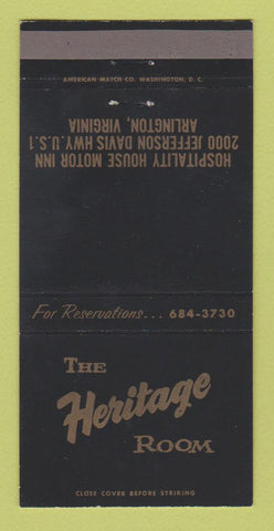 Matchbook Cover Hospitality House Motor Inn Arlington VA Heritage Room 30 Strike