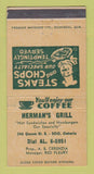 Matchbook Cover - Herman's Grill Sault Ste Marie ON WORN BACK 30 Strike