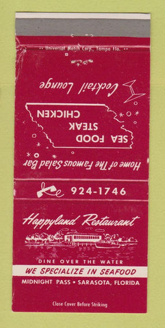 Matchbook Cover - Happyland Restaurant Sarasota FL WORN 30 Strike