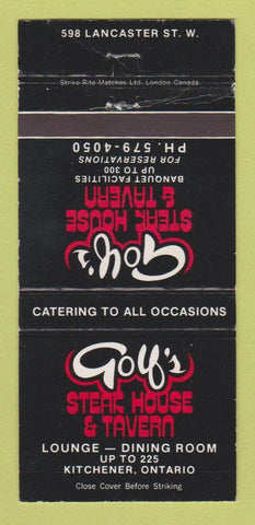 Matchbook Cover - Golf's Steak House Tavern Kitchener ON WEAR 30 Strike