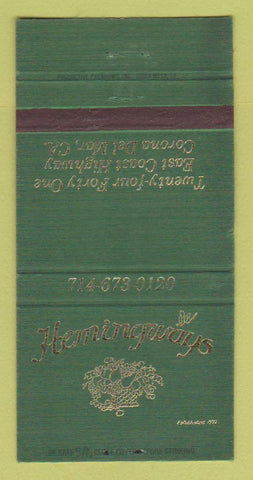 Matchbook Cover - Hemingway's Corona Del Mar CA 30 Strike