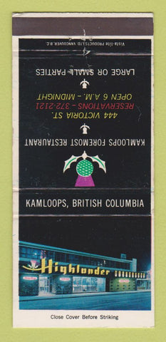 Matchbook Cover - Highlander Restaurant Kamloops BC 30 Strike