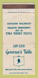 Matchbook Cover - Governor's Table Lexington KY CREASES 30 Strike
