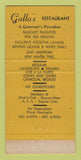 Matchbook Cover - Gallo's Restaurant Newington CT 30 Strike