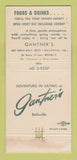 Matchbook Cover - Gantner's Restaurant Belleville IL 30 Strike