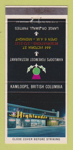 Matchbook Cover - Highlander Restaurant Kamloops BC 30 Strike