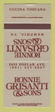Matchbook Cover - Ronnie Grisanti & Sons Restaurant Memphis TN 30 Strike