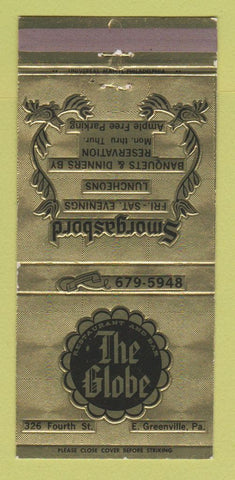 Matchbook Cover - The Globe Eat Greenville PA 30 Strike