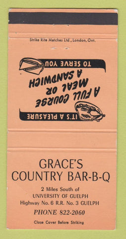 Matchbook Cover - Grace's Country BBQ Guelph ON WEAR 30 Strike