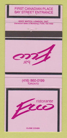Matchbook Cover - Ristorante Ecco Toronto ON 30 Strike