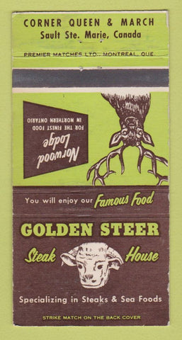Matchbook Cover - Golden Steer Steak House Saulte Ste Marie ON 30 Strike