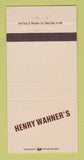 Matchbook Cover - Henry Wahner's Restaurant Kent OH 30 Strike