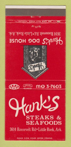 Matchbook Cover - Hank's Steaks Seafood Little Rock AR 30 Strike