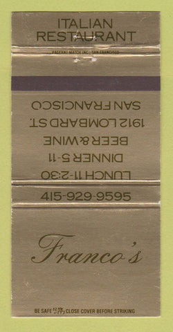 Matchbook Cover - Franco's Italian Restaurant San Francisco CA 30 Strike