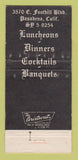 Matchbook Cover - Hillcrest Antique Inn Steaks Pasadena CA WEAR 30 Strike