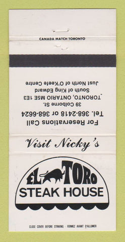 Matchbook Cover - El Toro Steak House Toronto ON 30 Strike