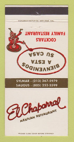 Matchbook Cover - El Chaparral Mexican Saugus CA Sylmar WORN BACK 30 Strike