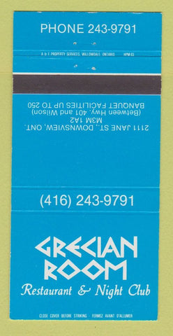 Matchbook Cover - Grecian Room Restaurant Downsview ON 30 Strike