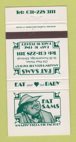 Matchbook Cover - Fat Sams Restaurant Pizza Edinburgh Scotland 30 Strike