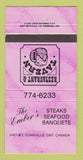 Matchbook Cover - Ember's Restaurant Dunnville ON 30 Strike