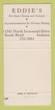Matchbook Cover - Eddie's Restaurant South Bend IN 30 Strike