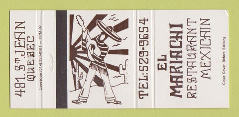 Matchbook Cover - Mariachi Restaurant Mexican Quebec QC 30 Strike